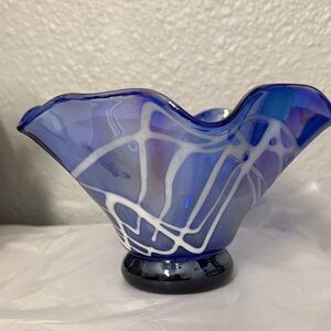 Elegant Blue and White Art Glass Bowl